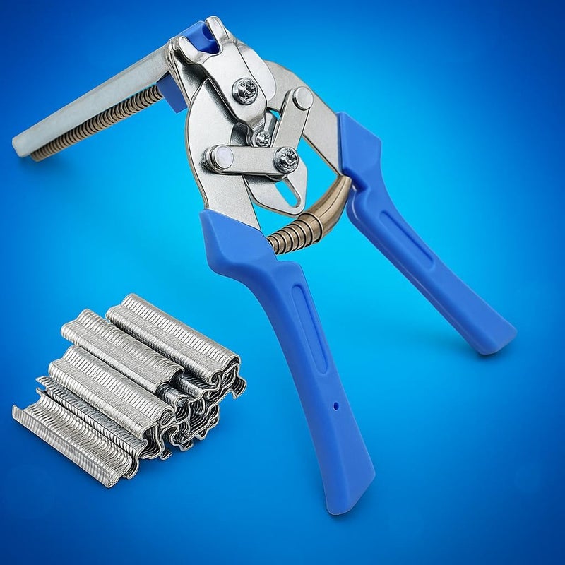 seesoon Hog Ring Pliers Kit with 600 Galvanized Steel Hog Rings – Heavy‑Duty Manganese‑Steel Tool for Fencing, Animal Cages, Upholstery & Wire Railing Repair-Blue - Image 1